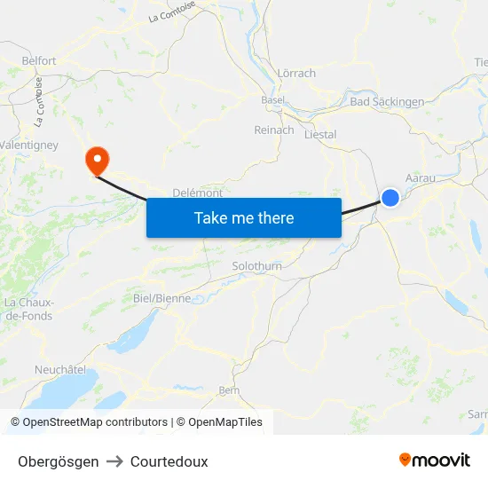 Obergösgen to Courtedoux map