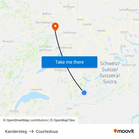 Kandersteg to Courtedoux map