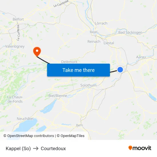 Kappel (So) to Courtedoux map