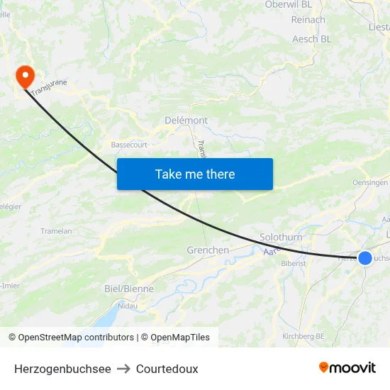 Herzogenbuchsee to Courtedoux map
