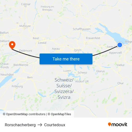Rorschacherberg to Courtedoux map