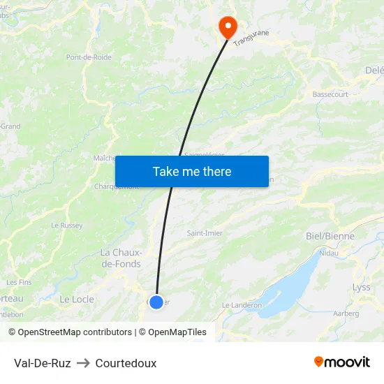 Val-De-Ruz to Courtedoux map
