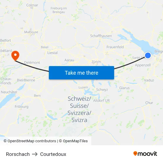 Rorschach to Courtedoux map