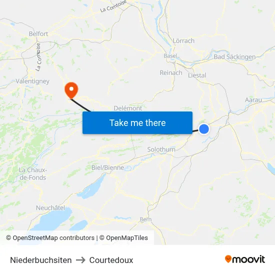 Niederbuchsiten to Courtedoux map