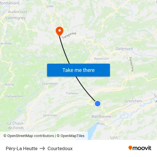 Péry-La Heutte to Courtedoux map