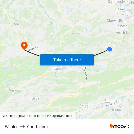 Wahlen to Courtedoux map