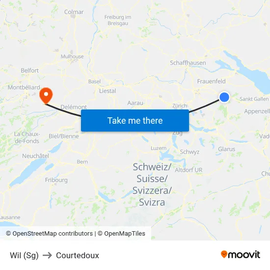 Wil (Sg) to Courtedoux map
