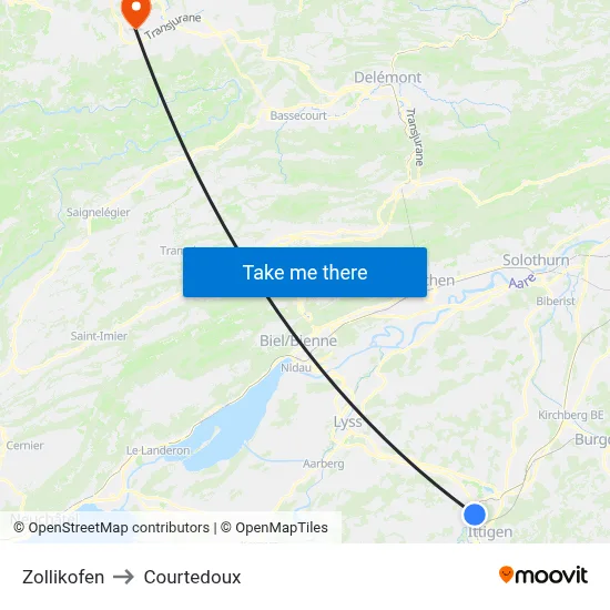 Zollikofen to Courtedoux map