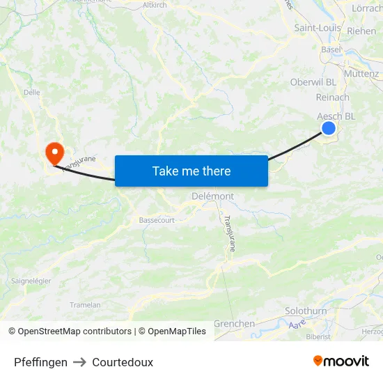 Pfeffingen to Courtedoux map