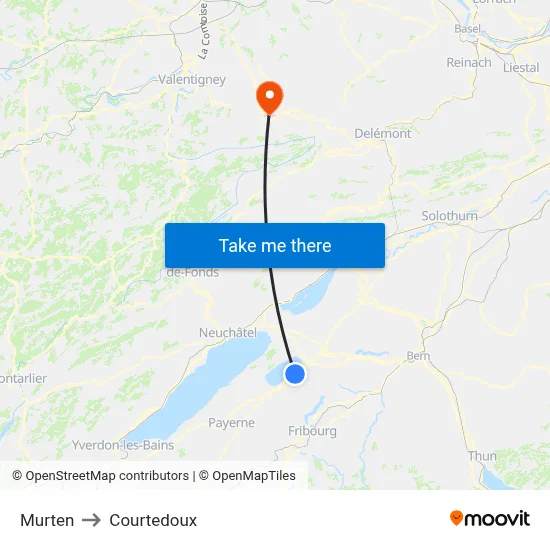 Murten to Courtedoux map