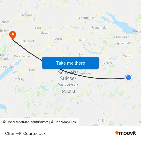 Chur to Courtedoux map