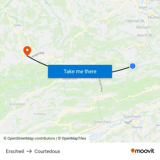 Erschwil to Courtedoux map