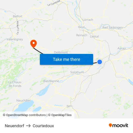 Neuendorf to Courtedoux map