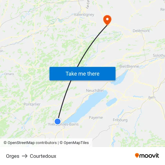 Orges to Courtedoux map