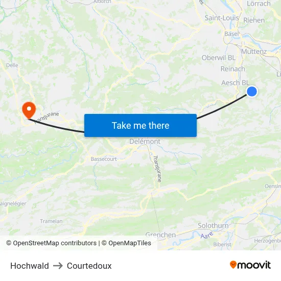 Hochwald to Courtedoux map