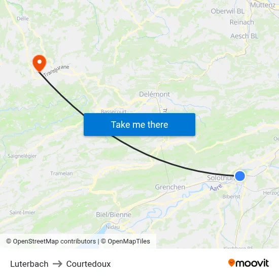 Luterbach to Courtedoux map