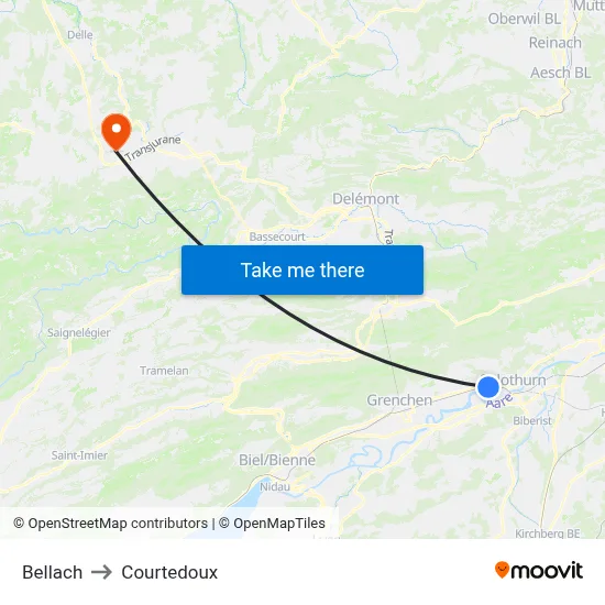 Bellach to Courtedoux map