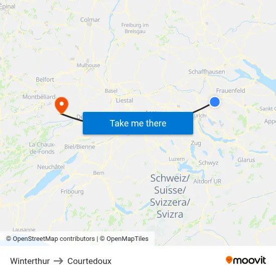 Winterthur to Courtedoux map