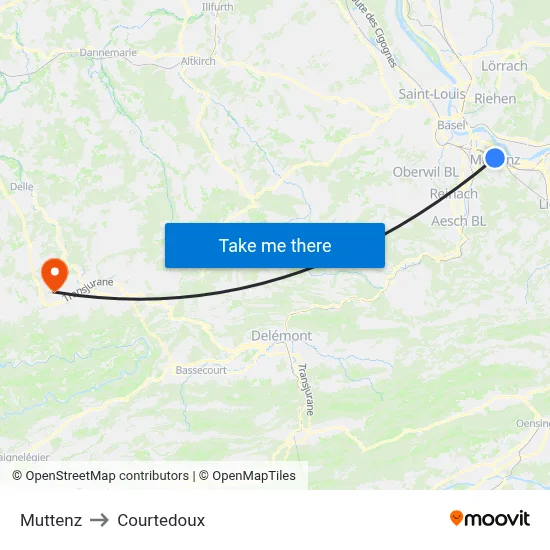 Muttenz to Courtedoux map