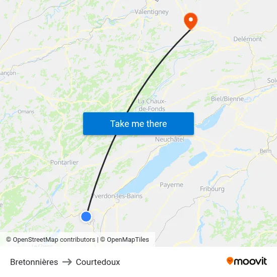 Bretonnières to Courtedoux map