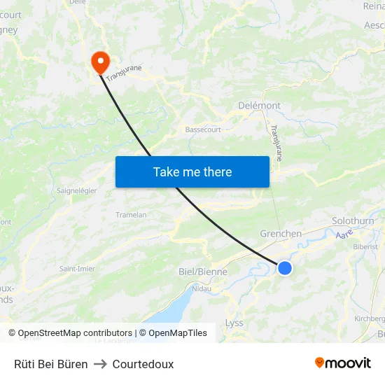 Rüti Bei Büren to Courtedoux map