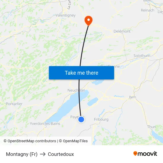 Montagny (Fr) to Courtedoux map