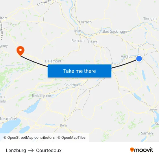 Lenzburg to Courtedoux map