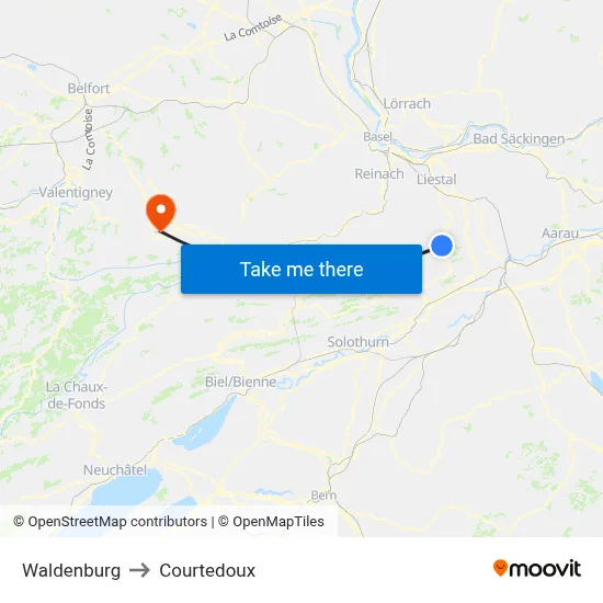 Waldenburg to Courtedoux map