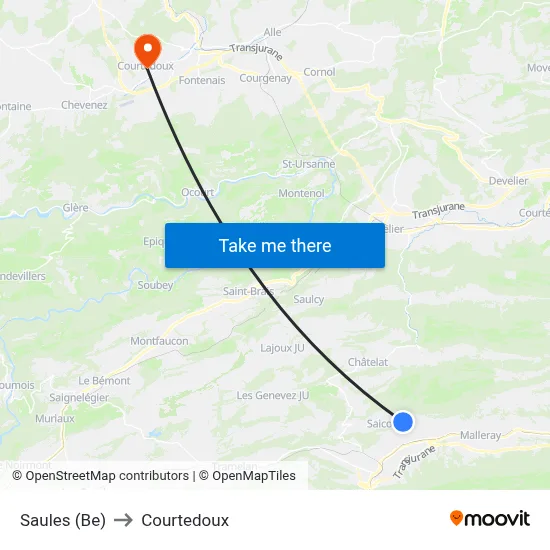 Saules (Be) to Courtedoux map