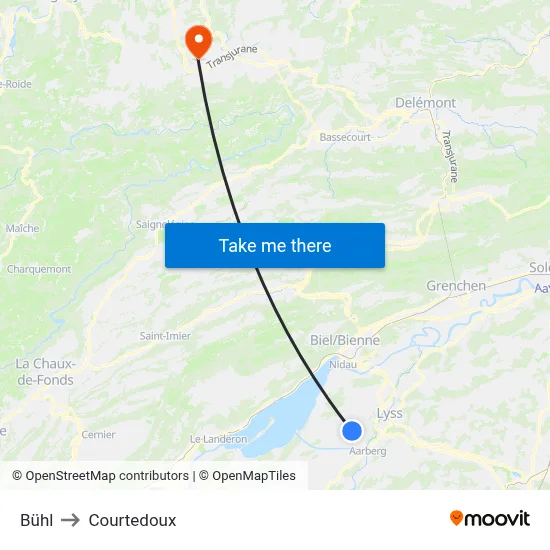 Bühl to Courtedoux map