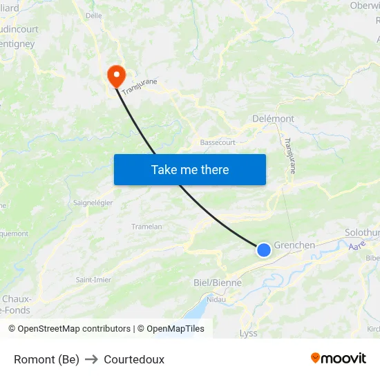 Romont (Be) to Courtedoux map
