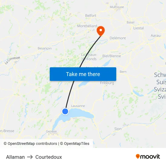 Allaman to Courtedoux map