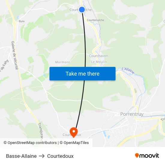 Basse-Allaine to Courtedoux map