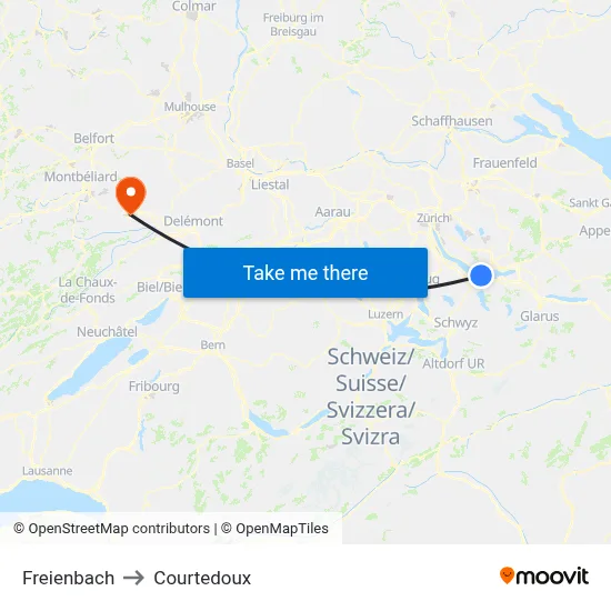 Freienbach to Courtedoux map