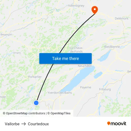 Vallorbe to Courtedoux map