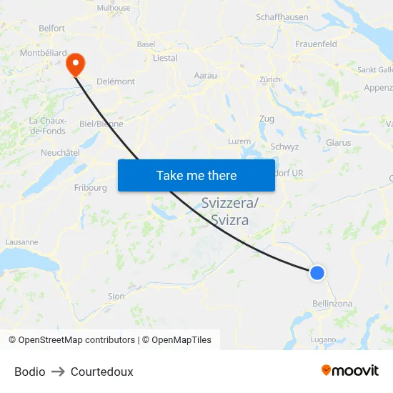 Bodio to Courtedoux map