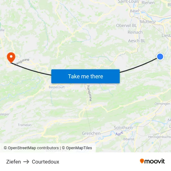 Ziefen to Courtedoux map