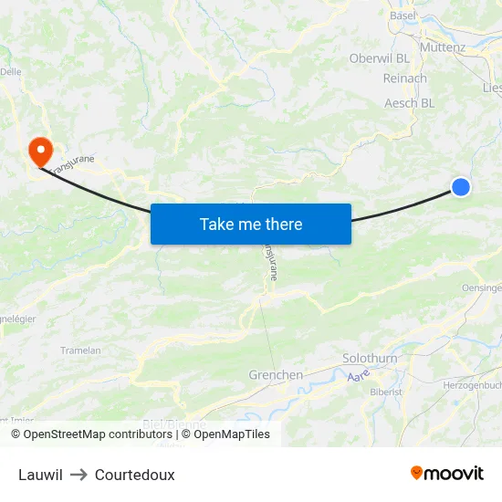 Lauwil to Courtedoux map