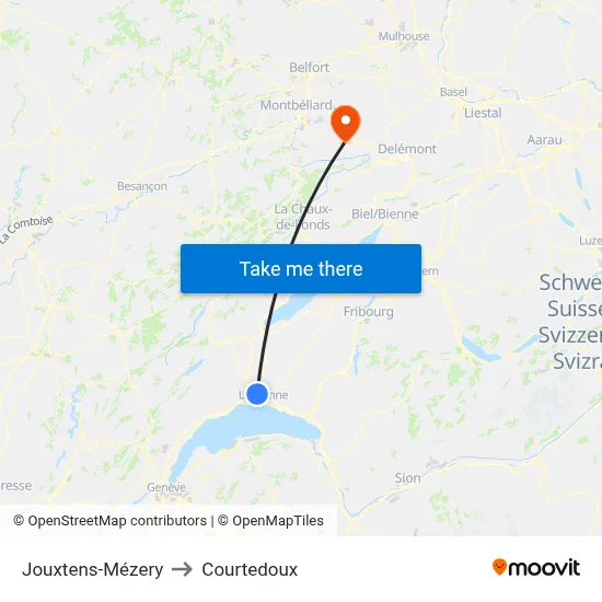 Jouxtens-Mézery to Courtedoux map