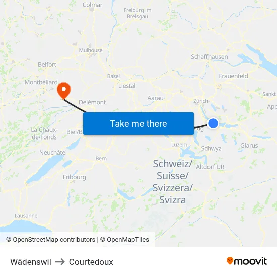 Wädenswil to Courtedoux map
