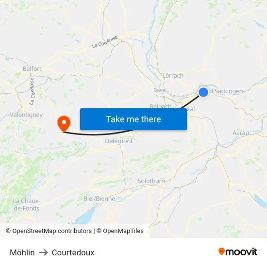Möhlin to Courtedoux map