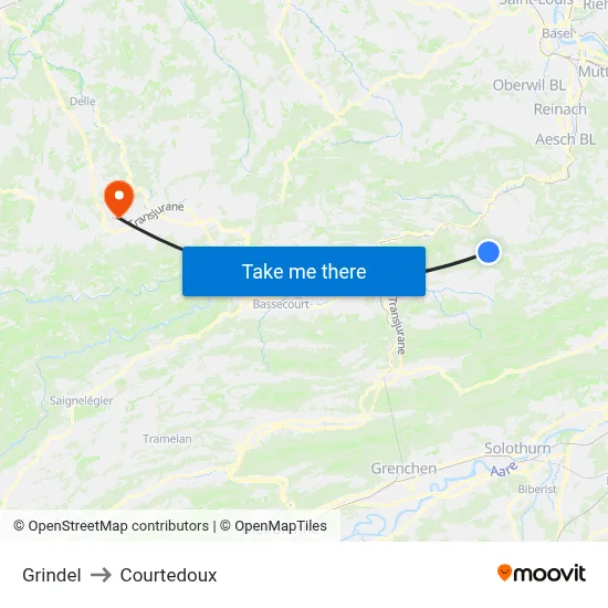 Grindel to Courtedoux map