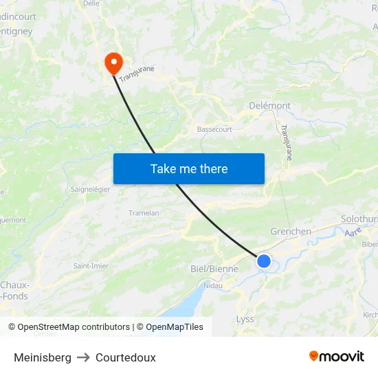 Meinisberg to Courtedoux map