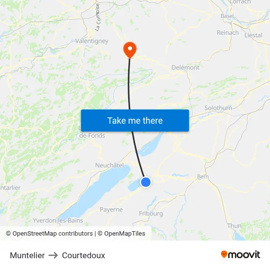 Muntelier to Courtedoux map