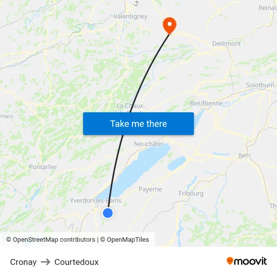 Cronay to Courtedoux map