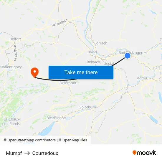 Mumpf to Courtedoux map