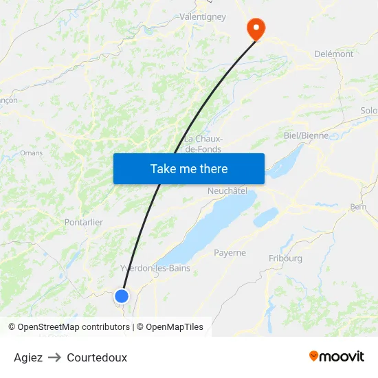Agiez to Courtedoux map