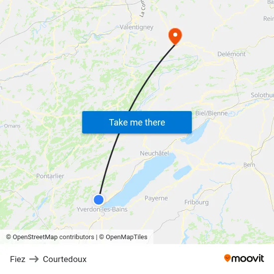 Fiez to Courtedoux map