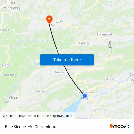 Biel/Bienne to Courtedoux map