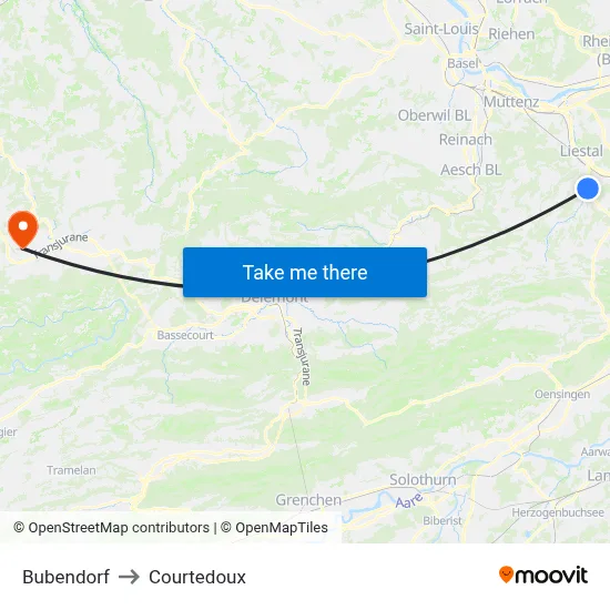 Bubendorf to Courtedoux map